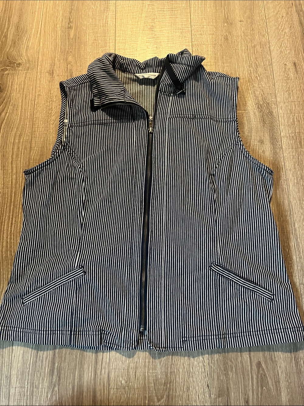 Christopher & Banks Navy and White Pin-Striped Zip-Up Vest